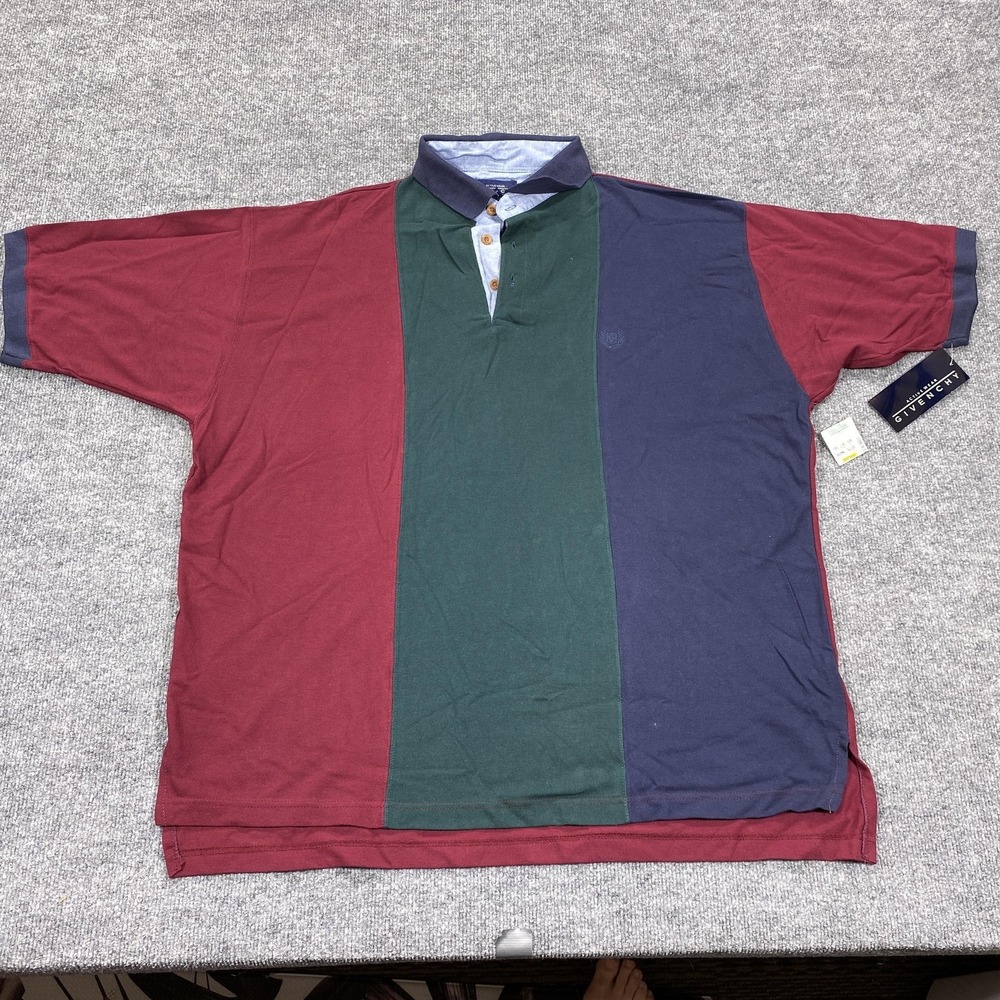Vintage Givenchy Polo Shirt Mens 4XL Red Blue Green 100% Cotton Colorblock